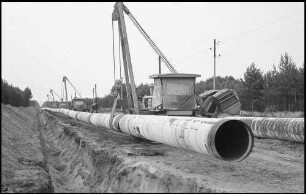 Niederlauterbach: Pipeline-Verlegung im Bienwald bei Niederlauterbach nach Karlsruhe, Röhren groß