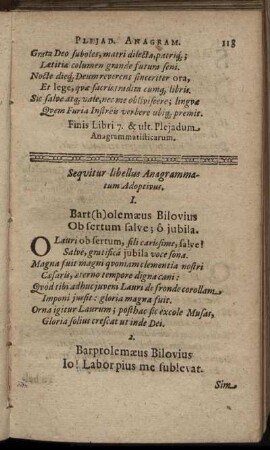 Sequitur libellus Anagrammatum Adoptivus.