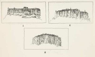 Festung Königstein, I: Nord- und Westseite, Zustand um 1600; II: dasselbe, Zustand um 1726 & III: Nord- und Ostseite, Zustand um 1726