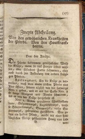Zweyte Abtheilung. Von den gewöhnlichen Krankheiten der Pferde. Von den Hautkrankheiten