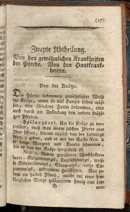 Zweyte Abtheilung. Von den gewöhnlichen Krankheiten der Pferde. Von den Hautkrankheiten