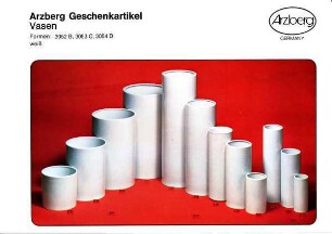 Produktblatt "Arzberg Geschenkartikel / Vasen / Formen: 3052 B, 3053 C, 3054 D"