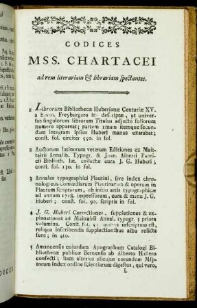 Codices MSS. Chartacei ad rem literariam & librariam spectantes.