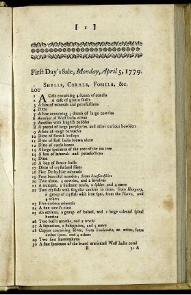 First Day's Sale, Monday, April 5, 1779.