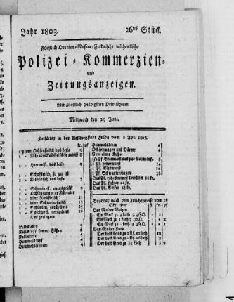 26tes Stück, Ausgabe vom 29. Juni 1803
