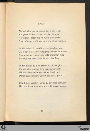LXXIII: Die zeit des jahres magst du in mir sehn