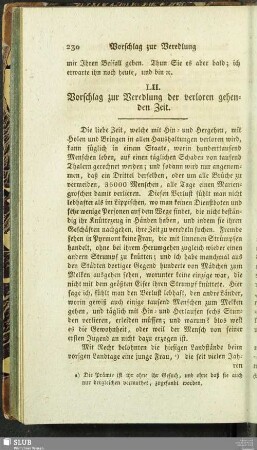 LII. Vorschlag zur Veredlung der verloren gehenden Zeit