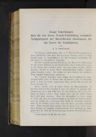 Einige Bemerkungen über die von Herrn Wedell-Wedellsborg vermutete Nichtgültigkeit der Maxwellschen Gleichungen für das Innere der Konduktoren.