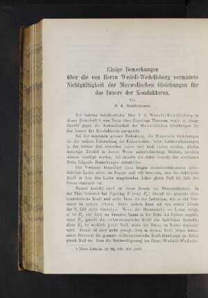 Einige Bemerkungen über die von Herrn Wedell-Wedellsborg vermutete Nichtgültigkeit der Maxwellschen Gleichungen für das Innere der Konduktoren.