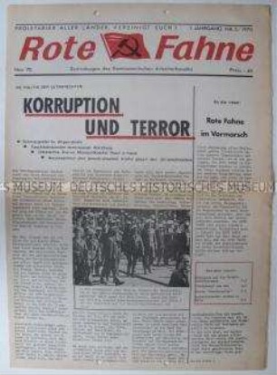 Linksradikale Monatszeitung "Rote Fahne" u.a. über Korruption unter Politikern