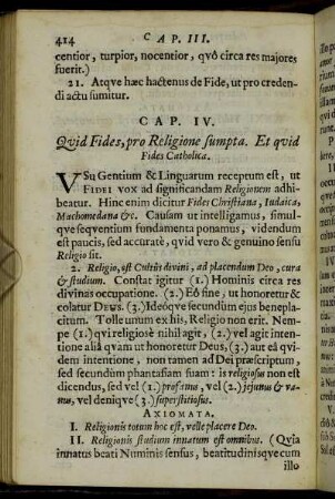 Cap. IV. Quid Fides, pro Religione sumpta. Et quid Fides Catholica.