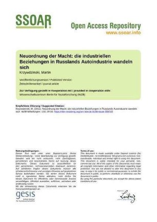 Neuordnung der Macht: die industriellen Beziehungen in Russlands Autoindustrie wandeln sich