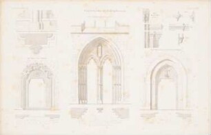Klosterkirche, Riddagshausen: Ansichten Portale, Details (aus: Atlas zur Zeitschrift für Bauwesen, hrsg. v. G. Erbkam, Jg. 7, 1857)