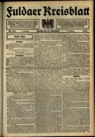 Erste Ausgabe vom Freitag, den 25. November 1910.