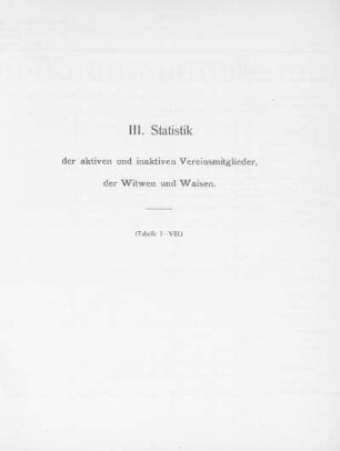 III. Statistik der aktiven und inaktiven Vereinsmitglieder, der Witwen und Waisen