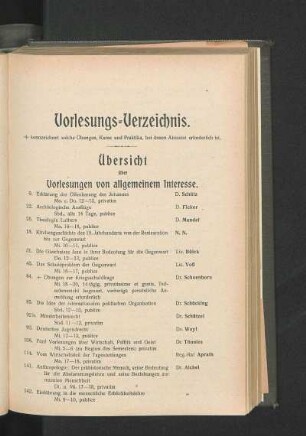 Vorlesungs-Verzeichnis.