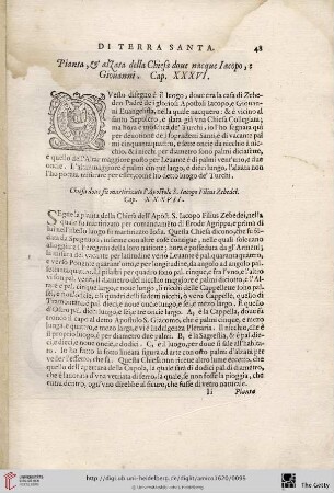 Pianta, & alzata della Chiesa doue […]. Cap. XXXVI