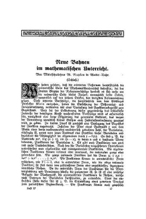 Neue Bahnen im mathematischen Unterricht : (Schluß)