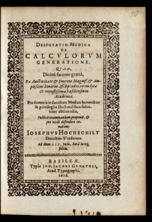 Disputatio Medica De Calculorum Generatione