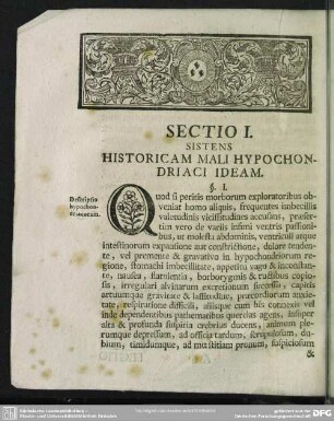 Sectio I. Sistens Historicam Mali Hypochondriaci Ideam