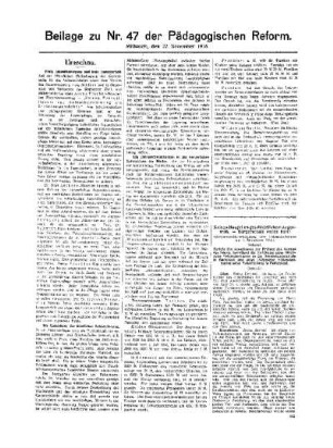 Umschau : Beilage zu Nr. 47 der Pädagogischen Reform