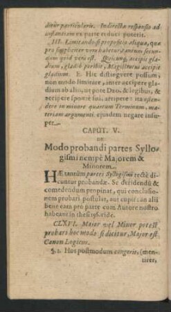 Caput V. De Modo probandi partes Syllogismi nempe Majorem & Minorem.