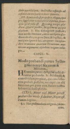 Caput V. De Modo probandi partes Syllogismi nempe Majorem & Minorem.