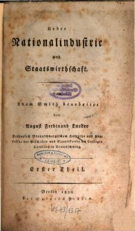 Ueber Nationalindustrie und Staatswirthschaft, 1