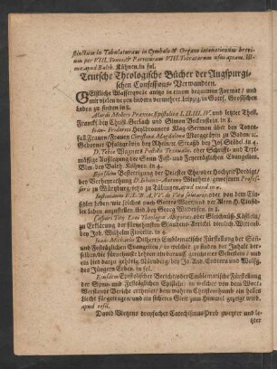 Teutsche Theologische Bücher der Augspurgischen Confessions-Verwandten.