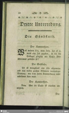 Dritte Unterredung. Die Sündfluth