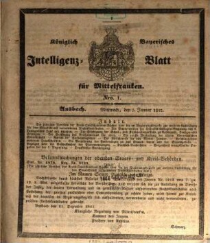 Königlich Bayerisches Intelligenzblatt für Mittelfranken. 1842