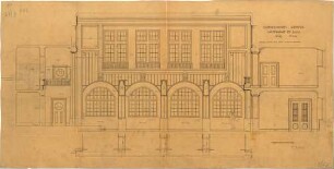Fischer, Theodor; Worms; Cornelianum - Westwand im Saal (Grundriss, Ansicht, Schnitt)