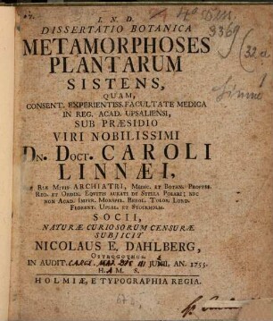 Diss. bot. metamorphoses plantarum sistens