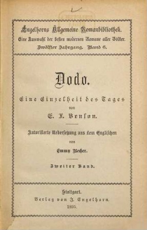 Dodo : eine Einzelheit des Tages, Zweiter Band