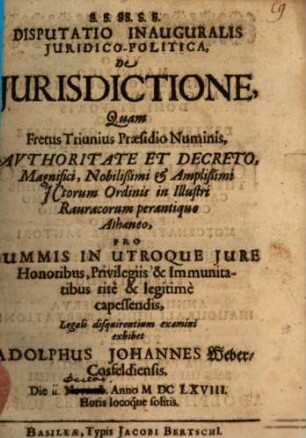 Disp. inaug. iur. pol. de iurisdictione