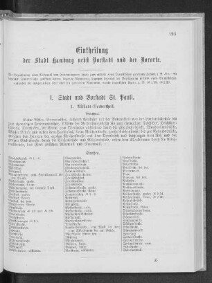 Eintheilung der Stadt Hamburg nebst Vorstadt und der Vororte.