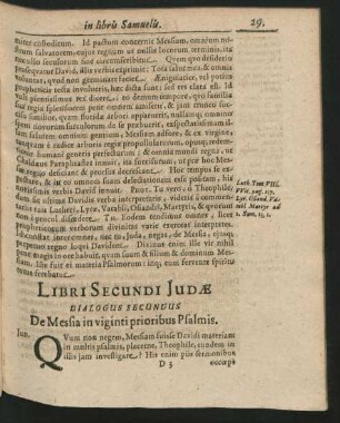 Dialogus Secundus. De Messia in viginti prioribus Psalmis.