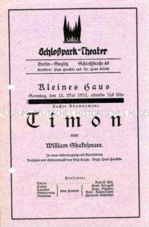 Theaterprogramm des Schloßpark-Theaters zu dem Stück "Timon"