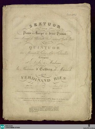 Sextuor pour piano et harpe ou deux pianos : avec accomp.t de clarinette, cor, basson et contre-basse ou en quatuor avec accomp.t de violon, alto et violoncelle; oeuv. 142