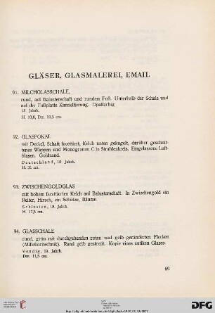 Gläser, Glasmalereien, Email (Nr. 91-123)