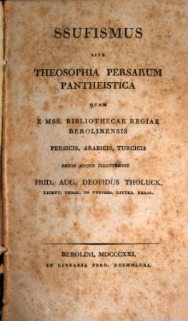 Ssufismus, sive Theosophia Persarum pantheistica