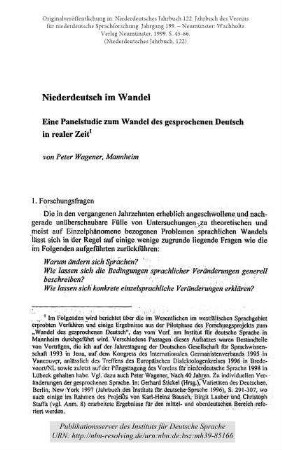 Niederdeutsch im Wandel. Eine Panelstudie zum Wandel des gesprochenen Deutsch in realer Zeit