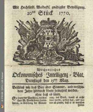 20tes Stueck, Dienstags den 15ten May 1770