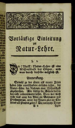 Vorläufige Einleitung zur Natur-Lehre.