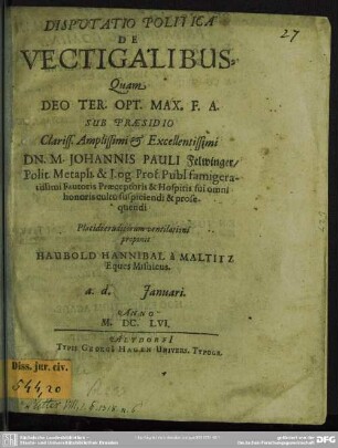 Disputatio politica de vectigalibus