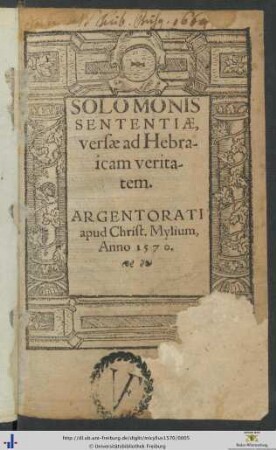 SOLOMONIS SENTENTIAE, versae ad Hebraicam veritatem