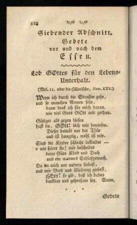 128-133, Siebender Abschnitt. Gebete vor und nach dem Essen.