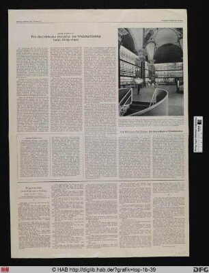 [Zeitungsartikel in der Frankfurter Allgemeinen Zeitung vom 4.2.1967:"Ein Wohnort für Bücher: die Bibliothek in Wolfenbüttel", mit einer Abbildung des Bibliotheksinnenraumes].