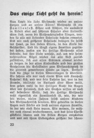 Das ewige Licht geht da herein