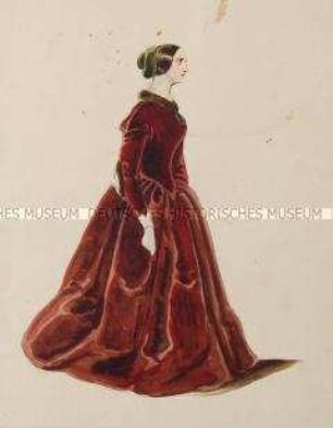 Frau im rotbraunen langen Samtkleid - Tafel aus Franceschini/Kostümbilder (Kassette 2)